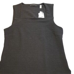 NWT T Tahari Sleeveless Top Womens Large Black  Ribbed Square Neck Tank